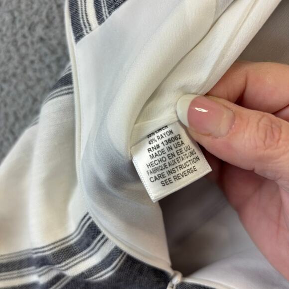 Lavender Brown Linen Pant Medium Wide Leg Beachy Coastal  Nautical Striped Lined - Picture 5 of 11